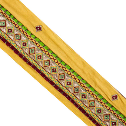 Sanskriti Vintage Yellow Crepe Silk 1 YD Sari Border Hand Beaded Craft Trim Lace