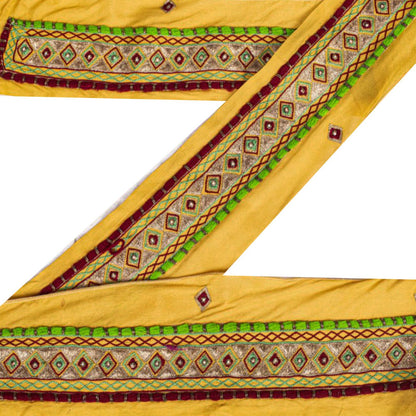 Sanskriti Vintage Yellow Crepe Silk 1 YD Sari Border Hand Beaded Craft Trim Lace