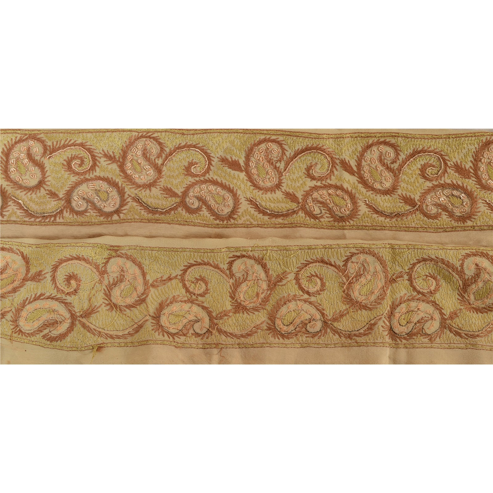 SANSKRITI VINTAGE Border Antique Hand Embroidered  1 YD Trim Sewing Cream Lace