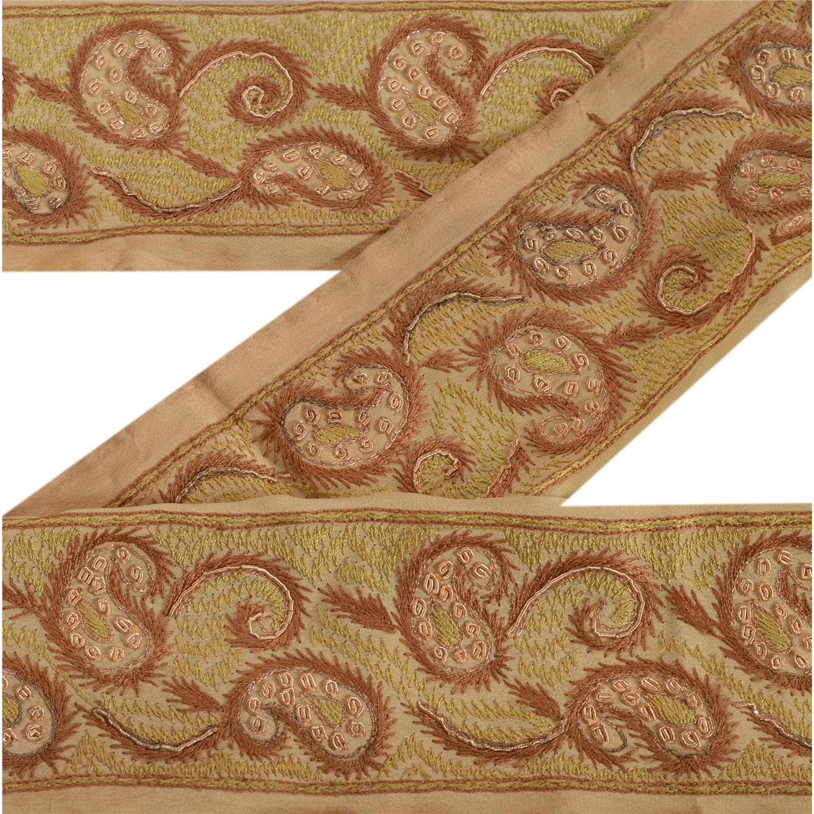 SANSKRITI VINTAGE Border Antique Hand Embroidered  1 YD Trim Sewing Cream Lace