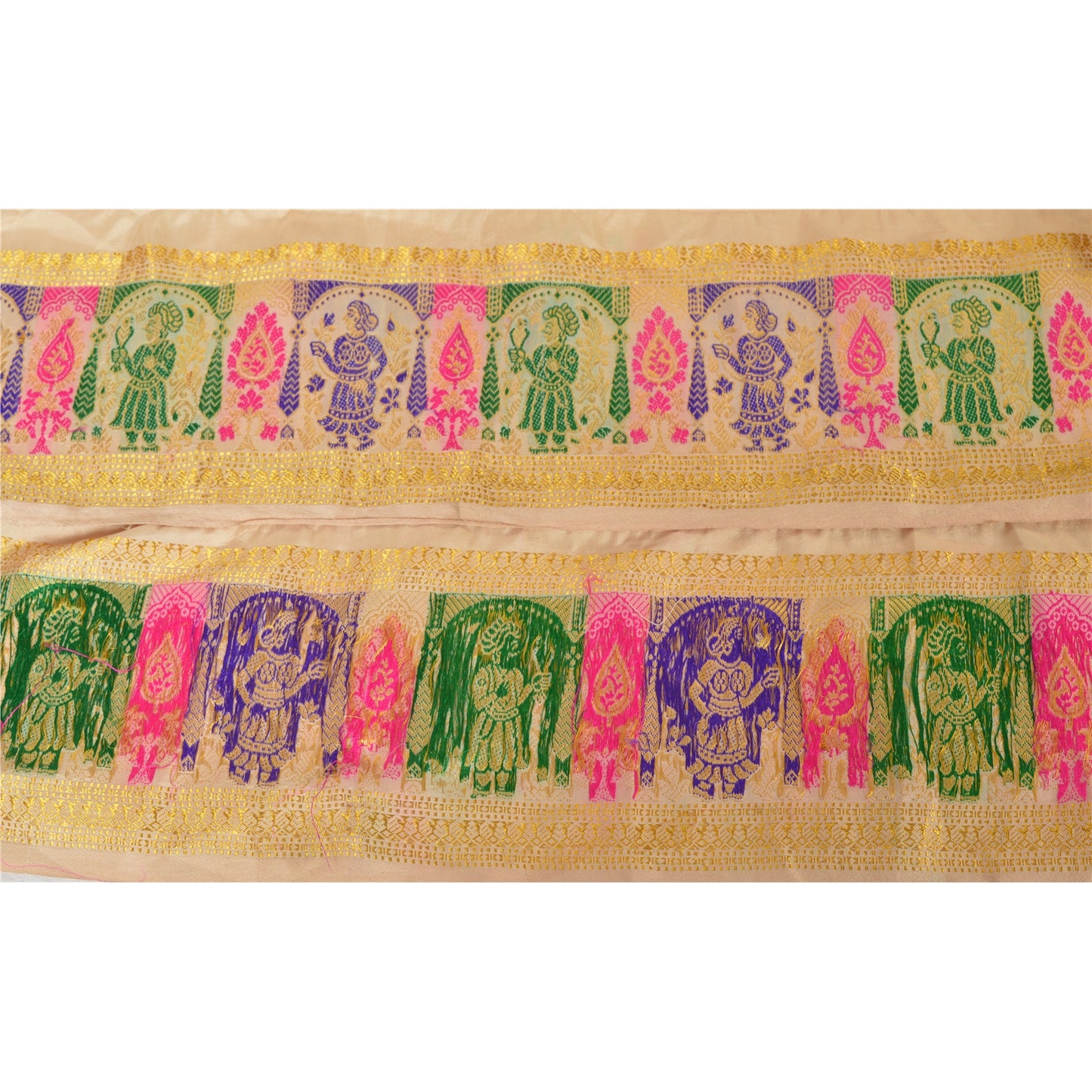 Sanskriti Vintage Sari Border Woven Baluchari 1 Yd Craft Trim Sewing Cream Lace