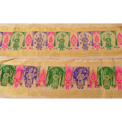 Sanskriti Vintage Sari Border Woven Baluchari 1 Yd Craft Trim Sewing Cream Lace