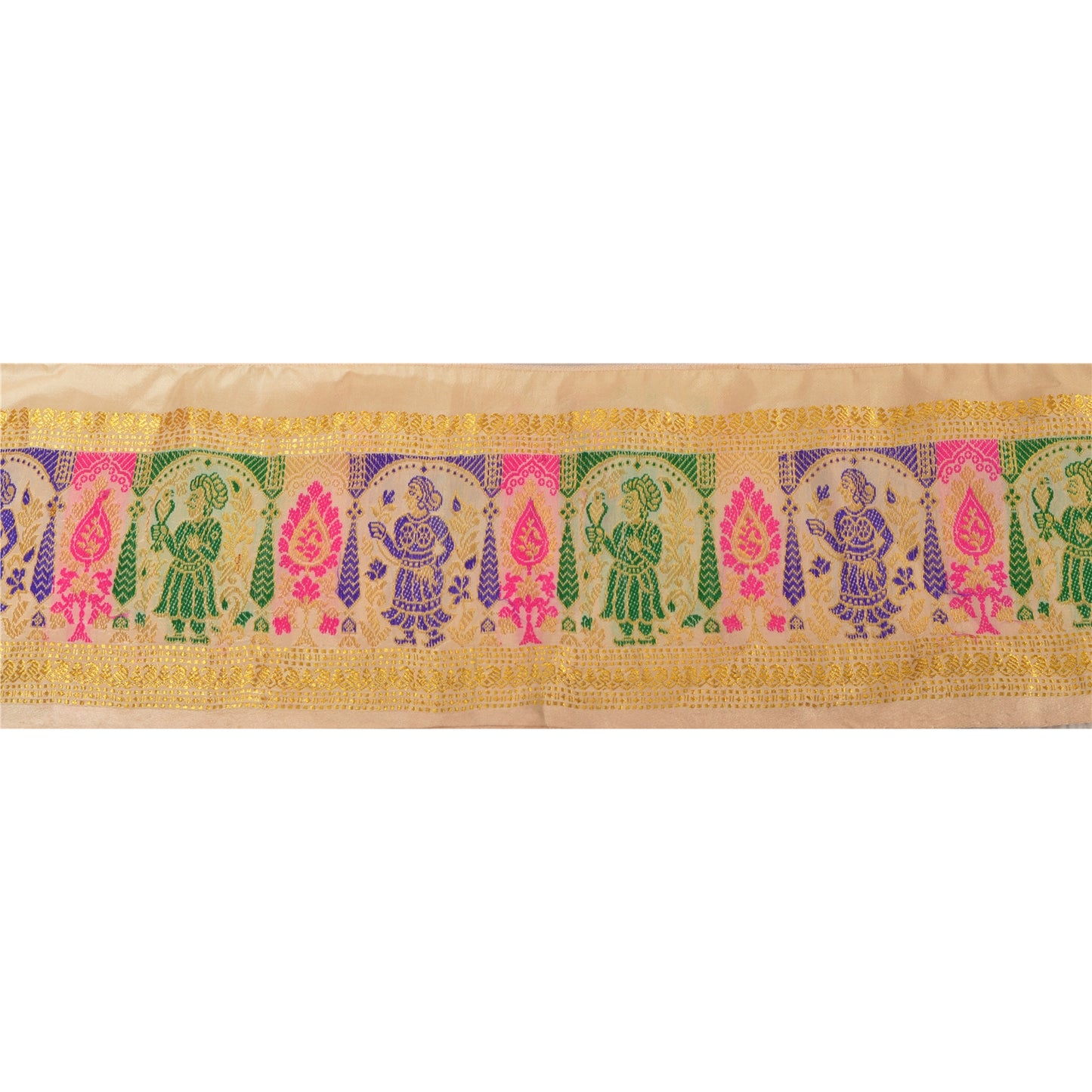 Sanskriti Vintage Sari Border Woven Baluchari 1 Yd Craft Trim Sewing Cream Lace