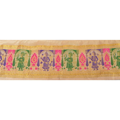 Sanskriti Vintage Sari Border Woven Baluchari 1 Yd Craft Trim Sewing Cream Lace