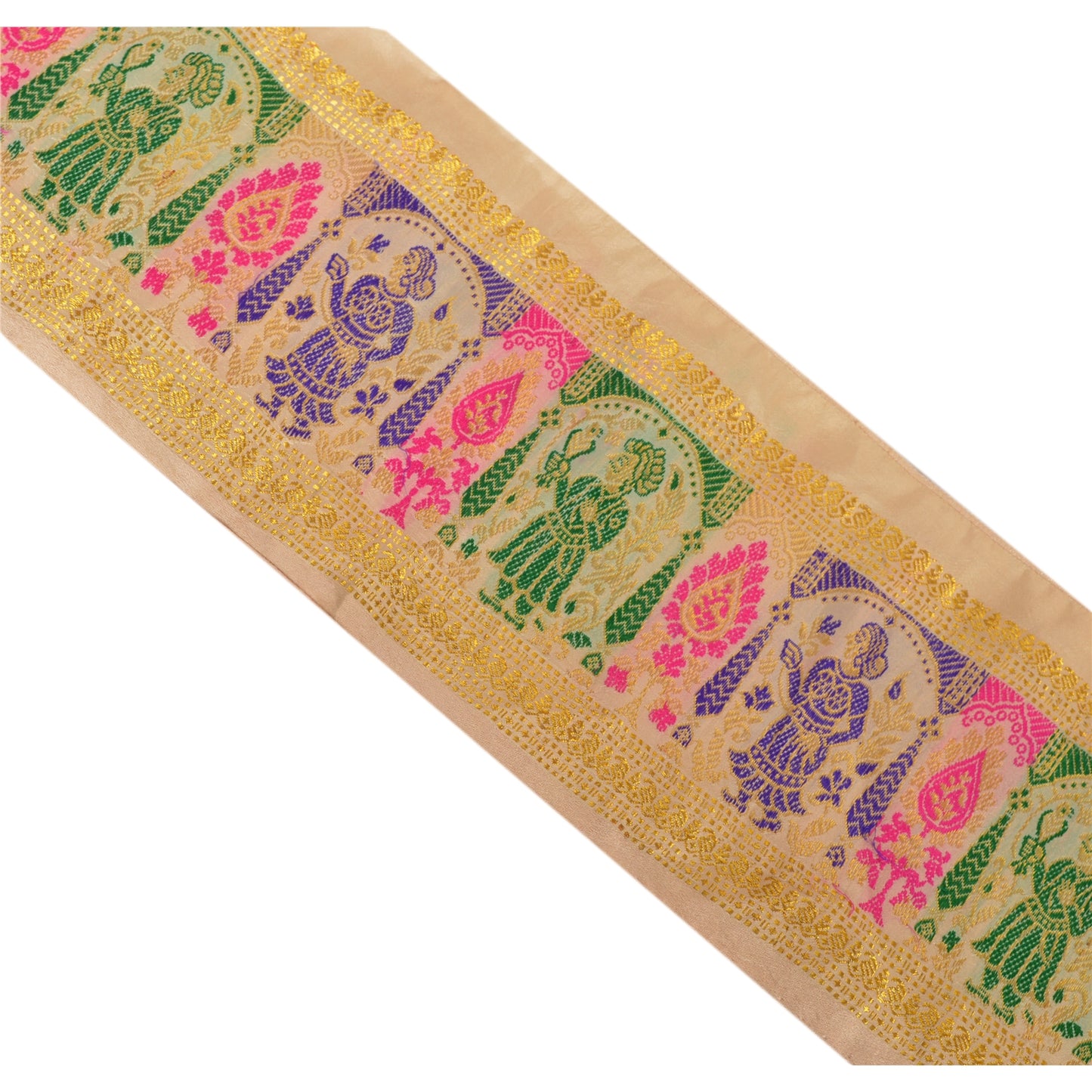 Sanskriti Vintage Sari Border Woven Baluchari 1 Yd Craft Trim Sewing Cream Lace