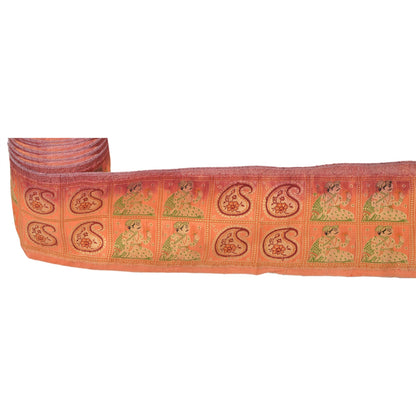 Sanskriti Vintage Sari Border Woven 1 Yd Trim Sewing Peach Craft Pure Silk Lace