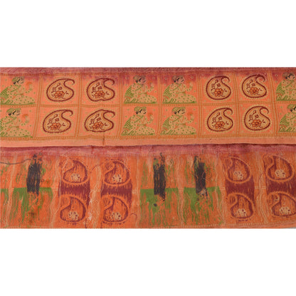 Sanskriti Vintage Sari Border Woven 1 Yd Trim Sewing Peach Craft Pure Silk Lace