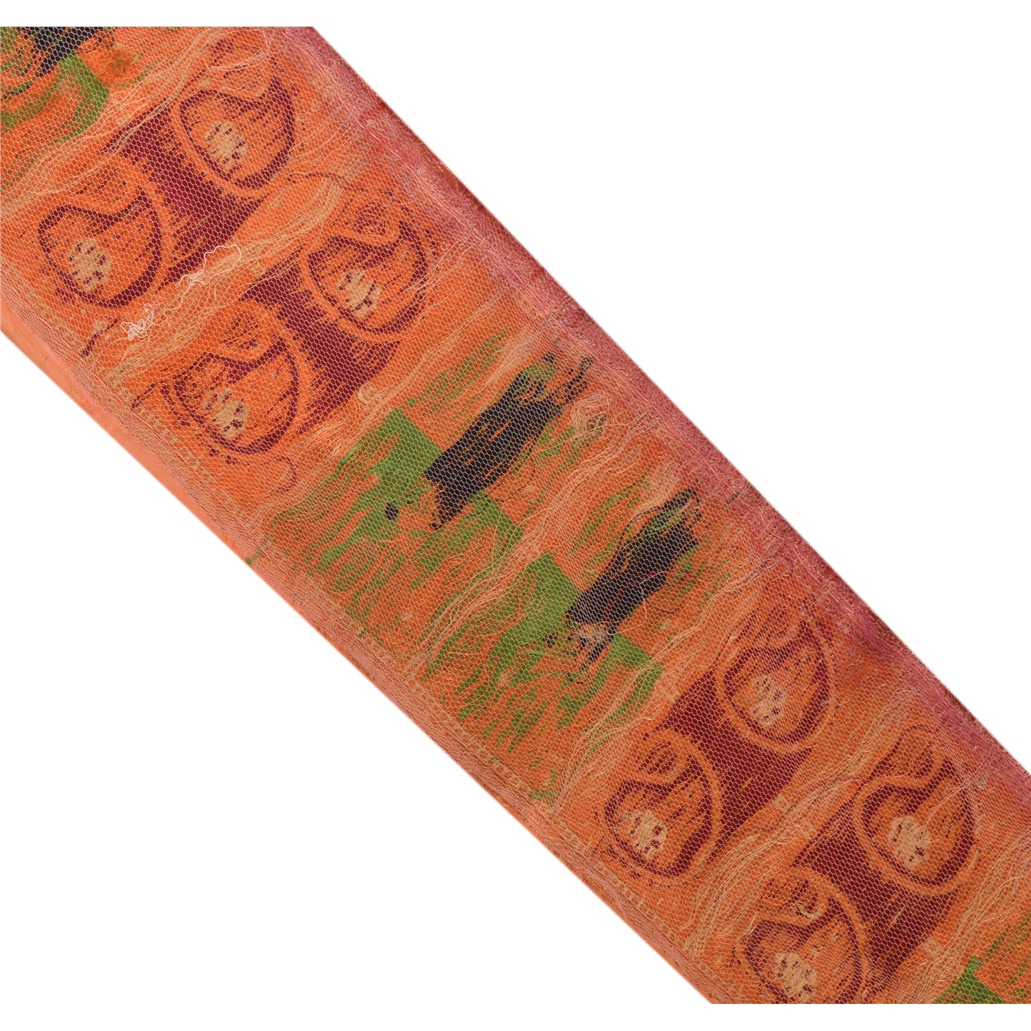 Sanskriti Vintage Sari Border Woven 1 Yd Trim Sewing Peach Craft Pure Silk Lace