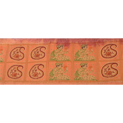 Sanskriti Vintage Sari Border Woven 1 Yd Trim Sewing Peach Craft Pure Silk Lace