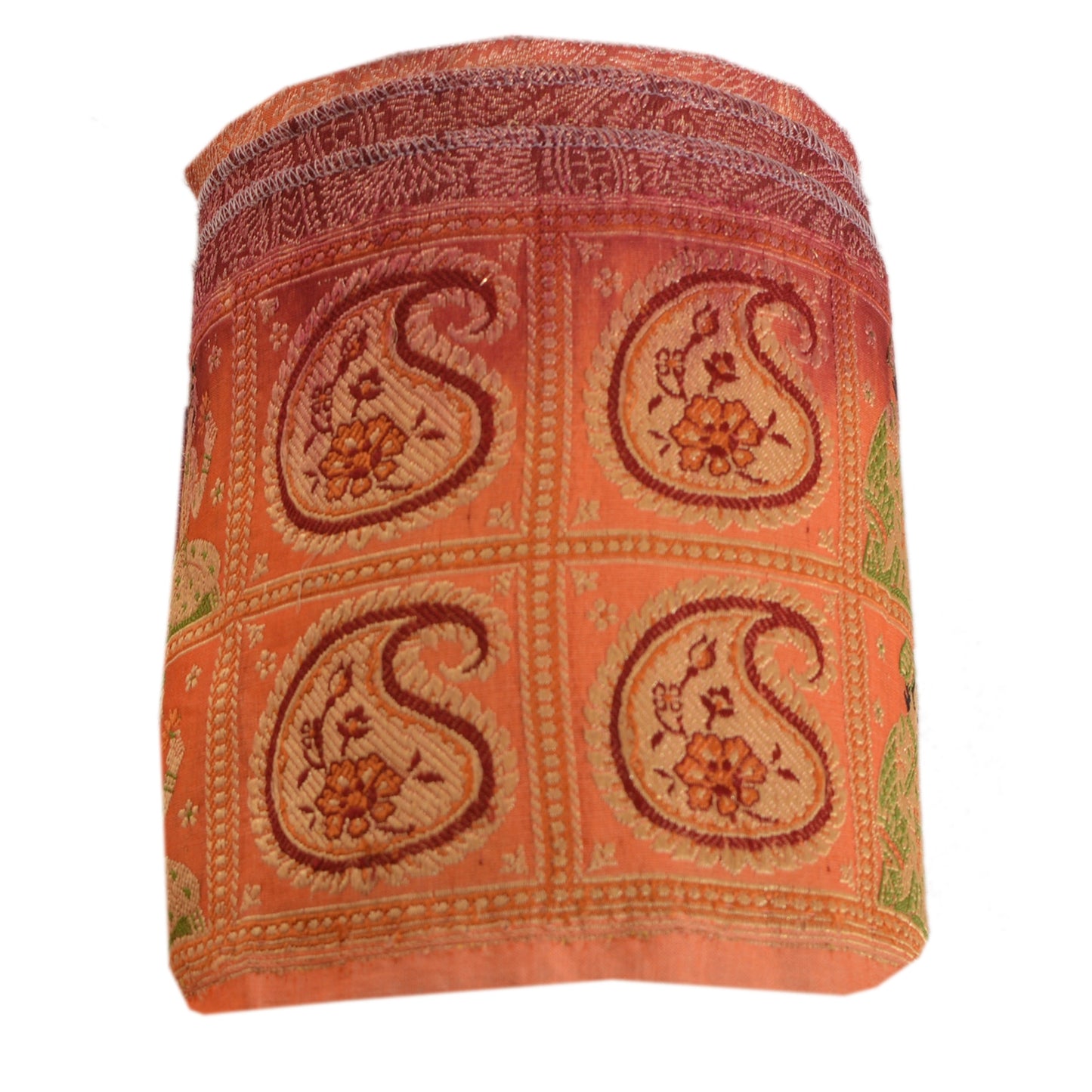 Sanskriti Vintage Sari Border Woven 1 Yd Trim Sewing Peach Craft Pure Silk Lace