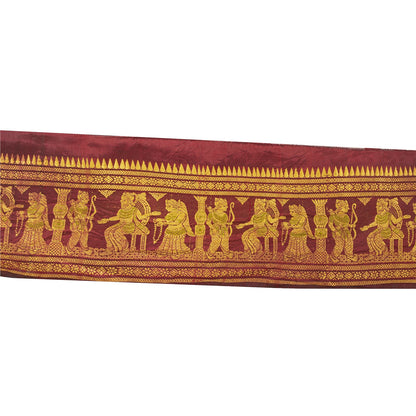 Sanskriti Vintage Sari Border Human Woven Baluchari 1YD Trim Dark Red Ribbon 5.1