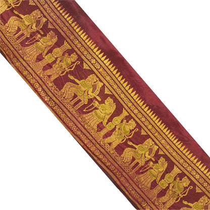 Sanskriti Vintage Sari Border Human Woven Baluchari 1YD Trim Dark Red Ribbon 5.1