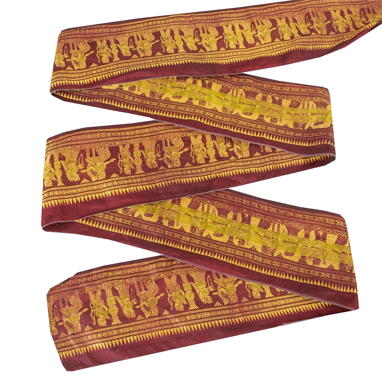 Sanskriti Vintage Sari Border Human Woven Baluchari 1YD Trim Dark Red Ribbon 5.1