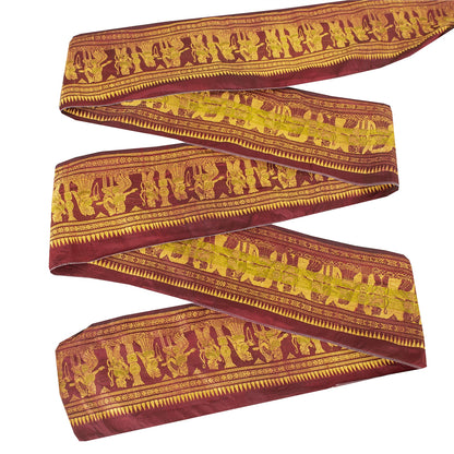 Sanskriti Vintage Sari Border Human Woven Baluchari 1YD Trim Dark Red Ribbon 5.1