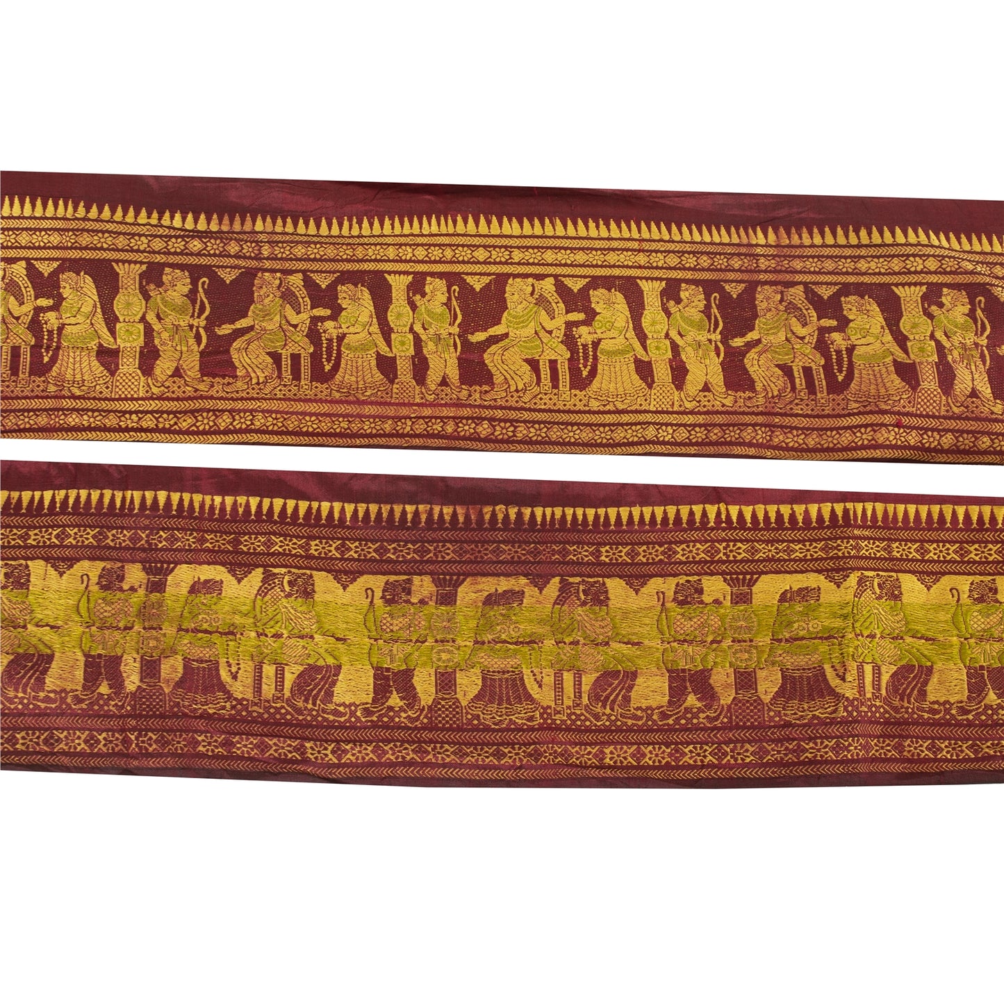 Sanskriti Vintage Sari Border Human Woven Baluchari 1YD Trim Dark Red Ribbon 5.1