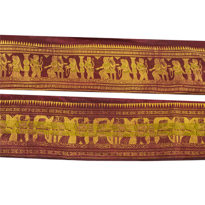 Sanskriti Vintage Sari Border Human Woven Baluchari 1YD Trim Dark Red Ribbon 5.1