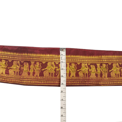 Sanskriti Vintage Sari Border Human Woven Baluchari 1YD Trim Dark Red Ribbon 5.1
