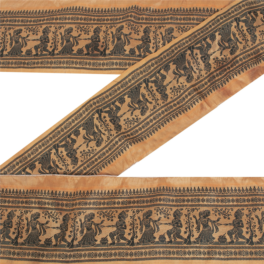 Sanskriti Vintage Sari Border Woven Baluchari 1 YD Indian Trim Sewing Brown Lace