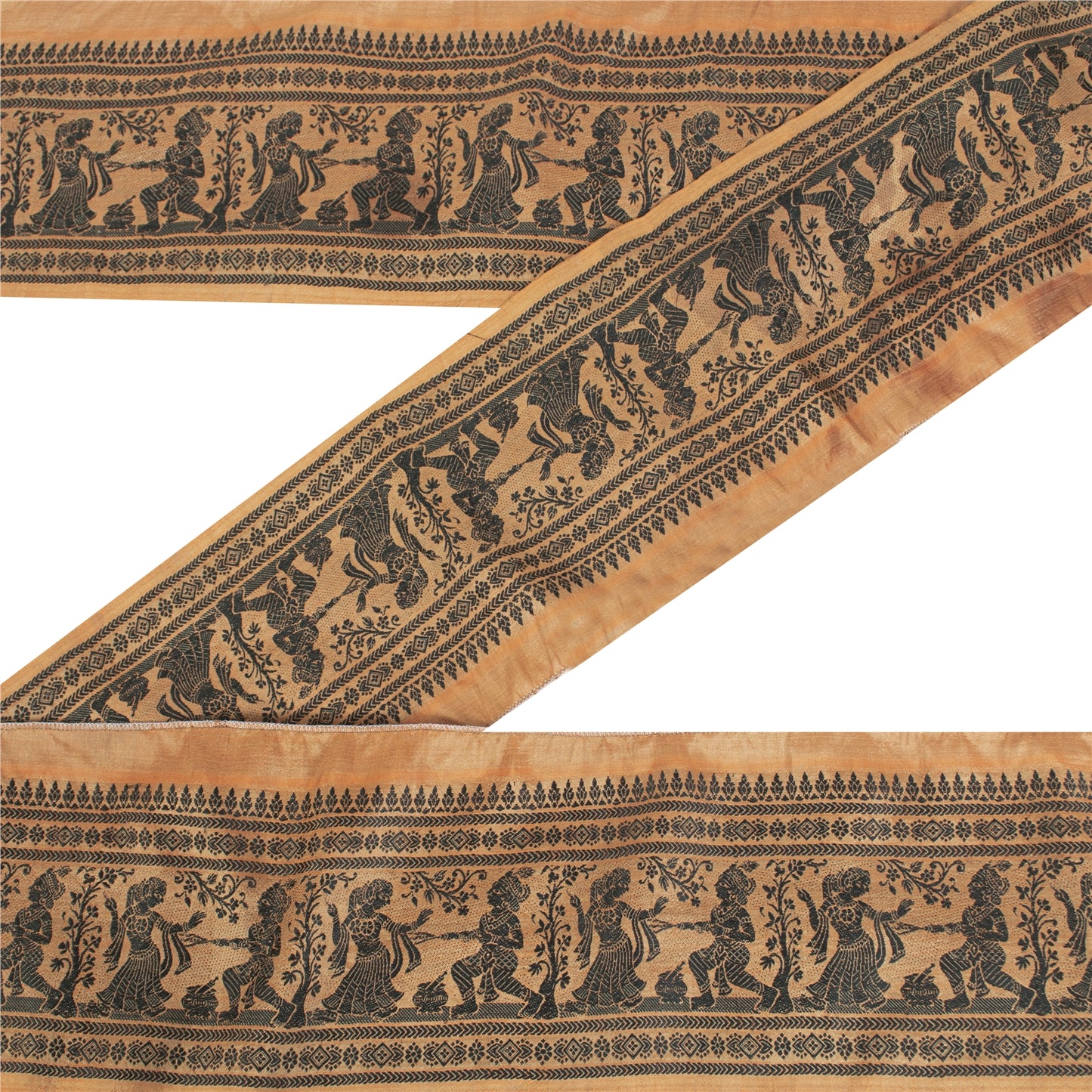 Sanskriti Vintage Sari Border Woven Baluchari 1 YD Indian Trim Sewing Brown Lace