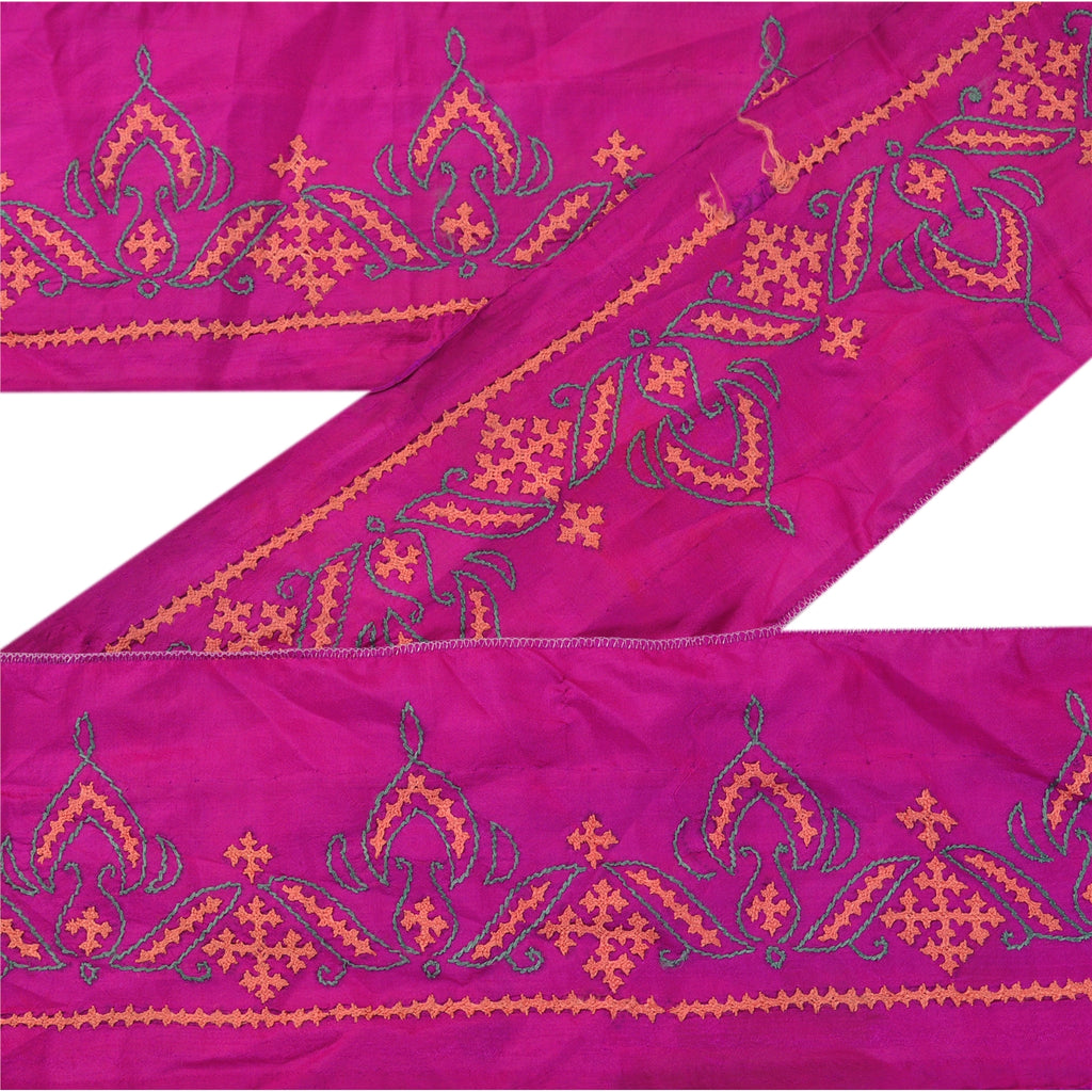 Sanskriti Vintage Sindhi Sari Border Håndbroderet 1Yd Trim Sykunst Blonde