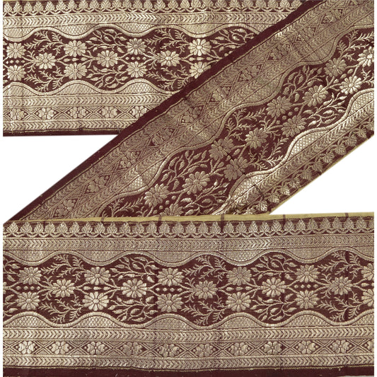 SANSKRITI VINTAGE Border Antique Woven Brocade 1 YD Trim Craft Sewing Brown Lace