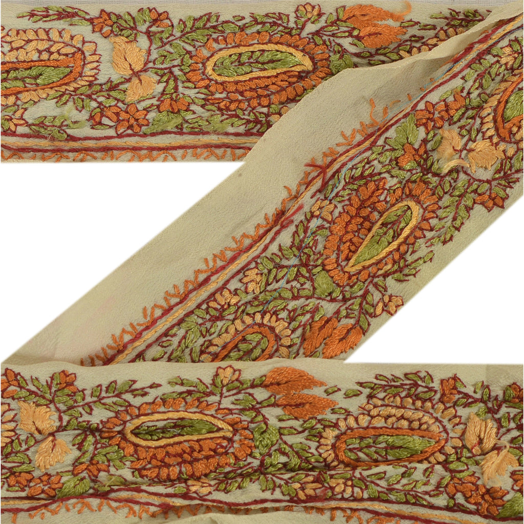 Sanskriti Vintage Suzani Sari Border Hand Embroidered 1Yd Trim Sewing Craft Lace
