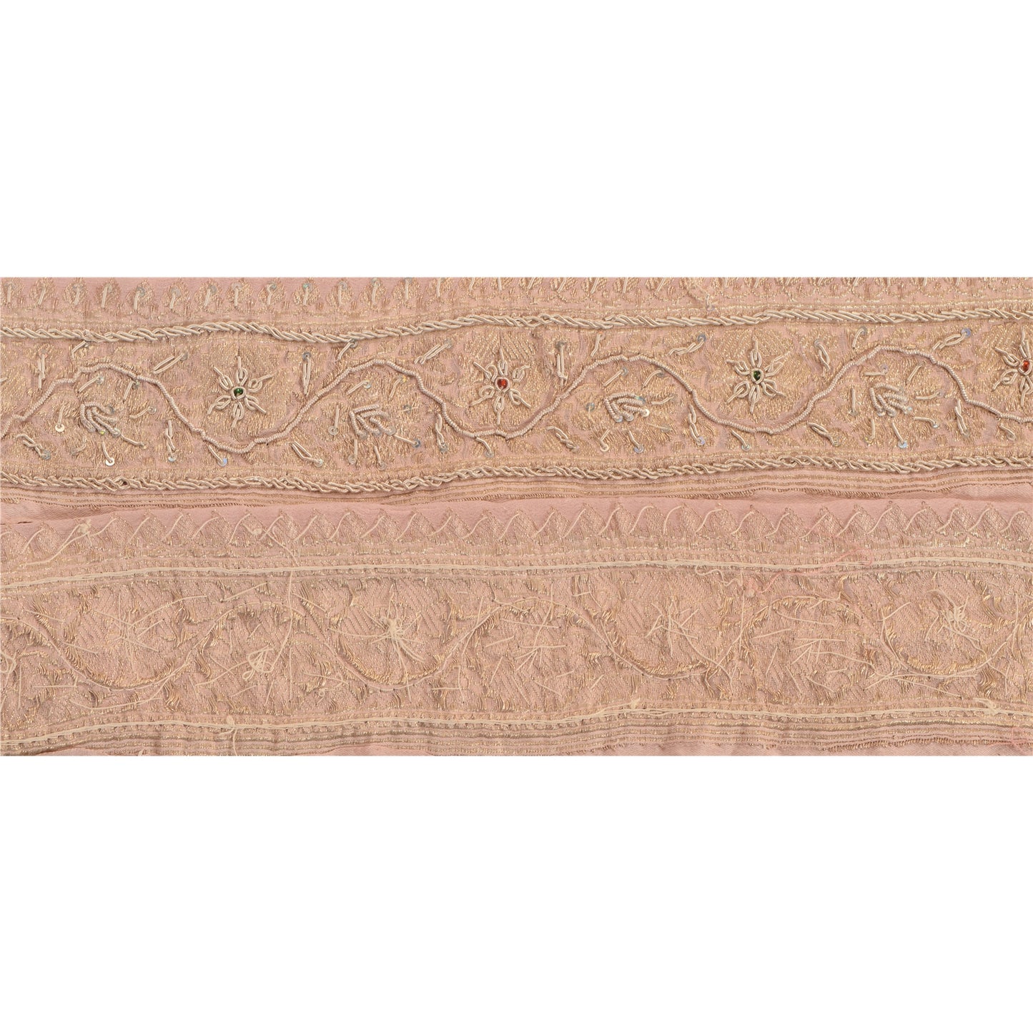 Sanskriti Vintage Border Hand Beaded Woven Brocade 1Yd Trim Craft Sewing Lace