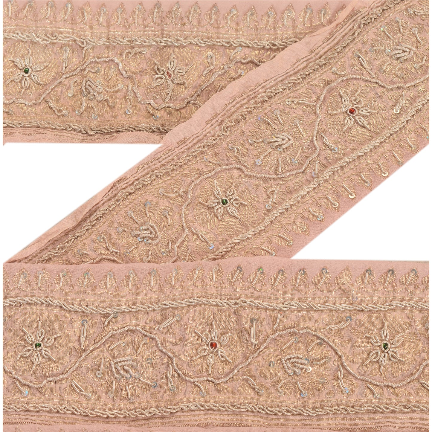 Sanskriti Vintage Border Hand Beaded Woven Brocade 1Yd Trim Craft Sewing Lace