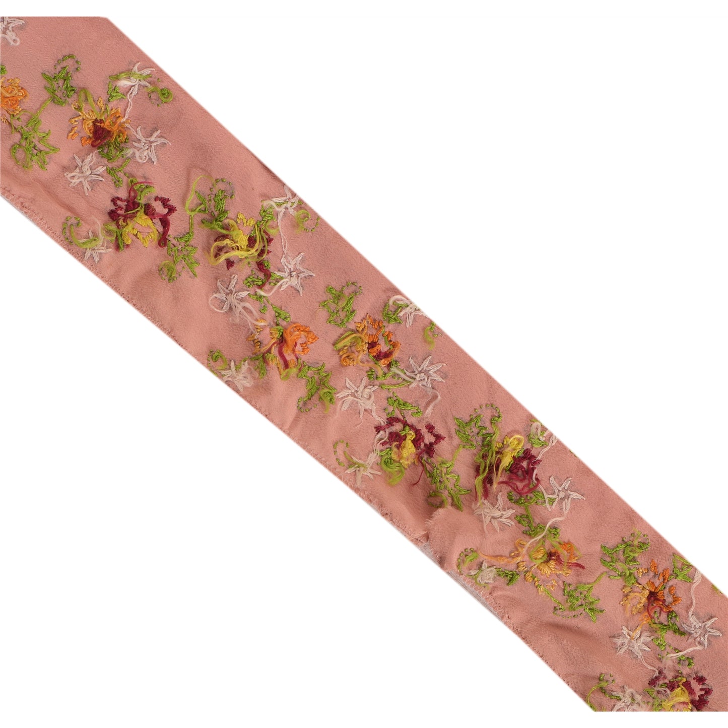 Sanskriti Vintage Border Hand Embroidered 1 Yard Trim Sewing Pink Craft Lace