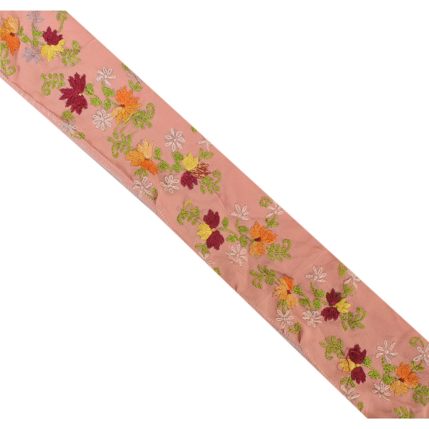 Sanskriti Vintage Border Hand Embroidered 1 Yard Trim Sewing Pink Craft Lace