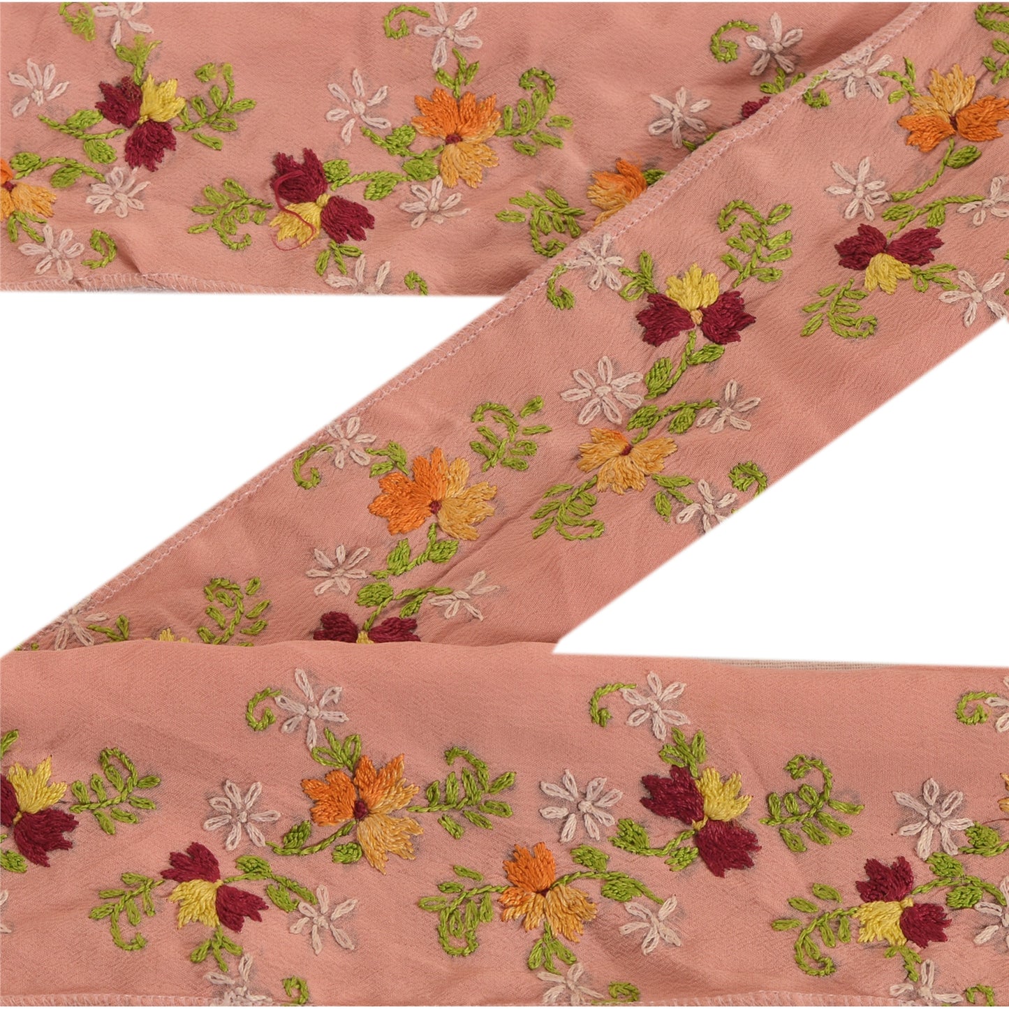 Sanskriti Vintage Border Hand Embroidered 1 Yard Trim Sewing Pink Craft Lace