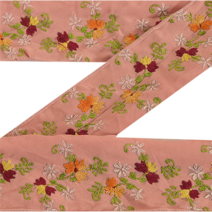 Sanskriti Vintage Border Hand Embroidered 1 Yard Trim Sewing Pink Craft Lace