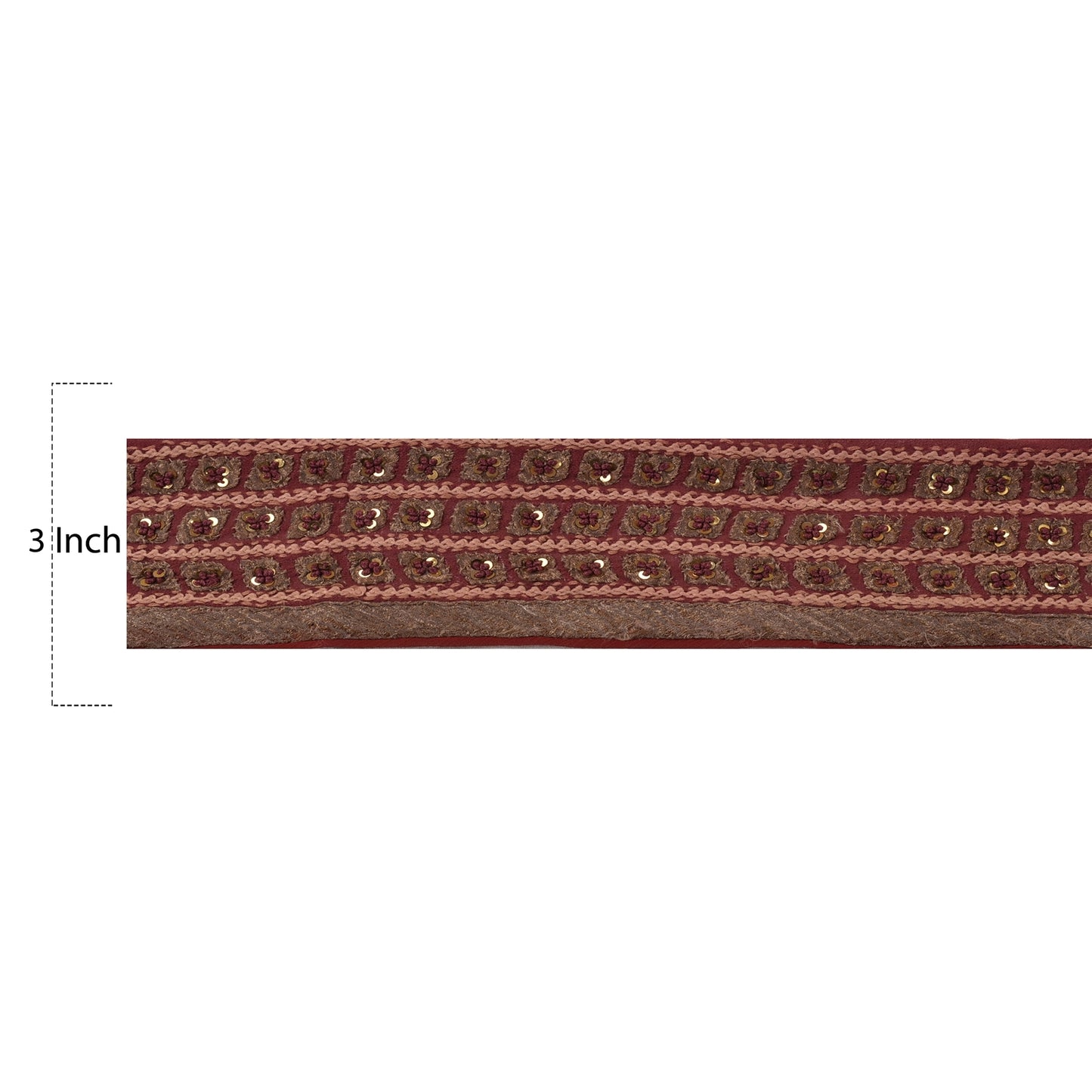 Sanskriti Vintage Border Hand Beaded Sequins 1YD Indian Trim Dark Red Patch Lace