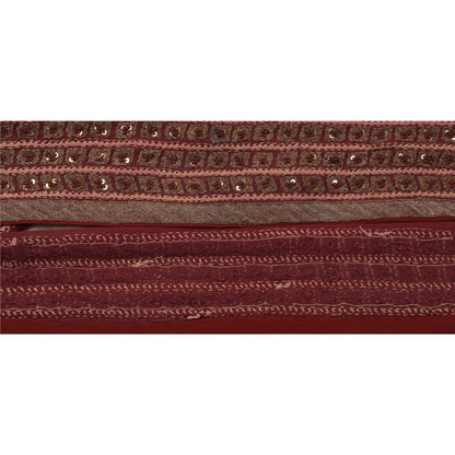 Sanskriti Vintage Border Hand Beaded Sequins 1YD Indian Trim Dark Red Patch Lace