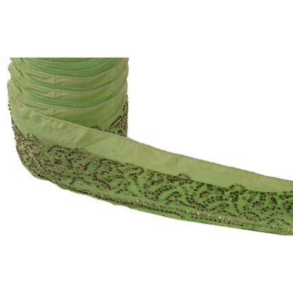 Sanskriti Vintage Sari Border Hand Beaded 1 Yd Indian Trim Sewing Green Lace
