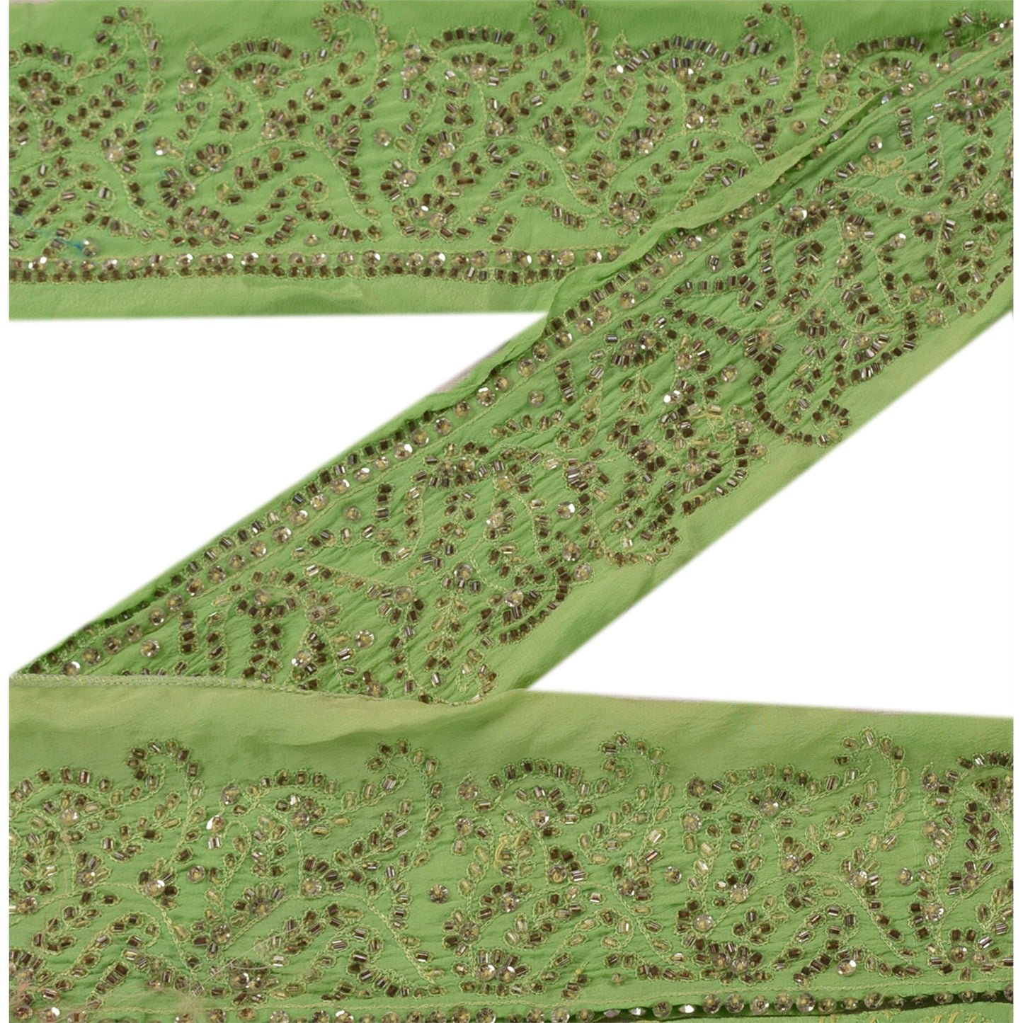 Sanskriti Vintage Sari Border Hand Beaded 1 Yd Indian Trim Sewing Green Lace