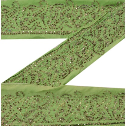 Sanskriti Vintage Sari Border Hand Beaded 1 Yd Indian Trim Sewing Green Lace