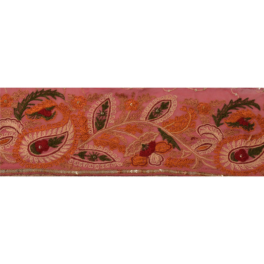 SANSKRITI VINTAGE Border  Hand Beaded 1 YD Indian Trim Sewing Pink Decor Lace