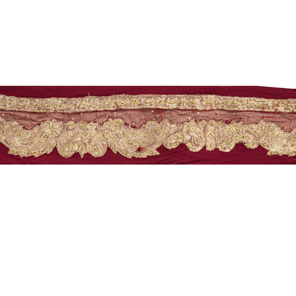 Sanskriti Vintage Red Net-Silk 1 YD Sari Border Trim Hand Embroidered Zardozi