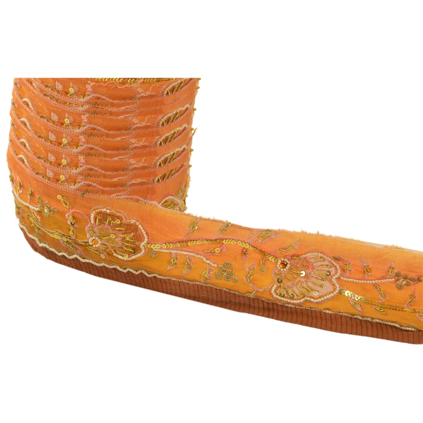 Sanskriti Vintage Sari Border Hand Beaded 1 Yd Indian Trim Sewing Saffron Lace