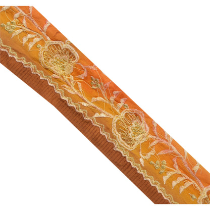 Sanskriti Vintage Sari Border Hand Beaded 1 Yd Indian Trim Sewing Saffron Lace