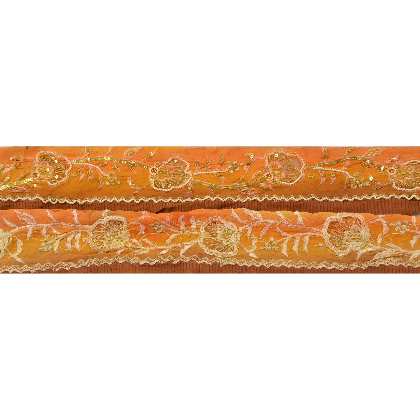 Sanskriti Vintage Sari Border Hand Beaded 1 Yd Indian Trim Sewing Saffron Lace