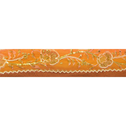 Sanskriti Vintage Sari Border Hand Beaded 1 Yd Indian Trim Sewing Saffron Lace
