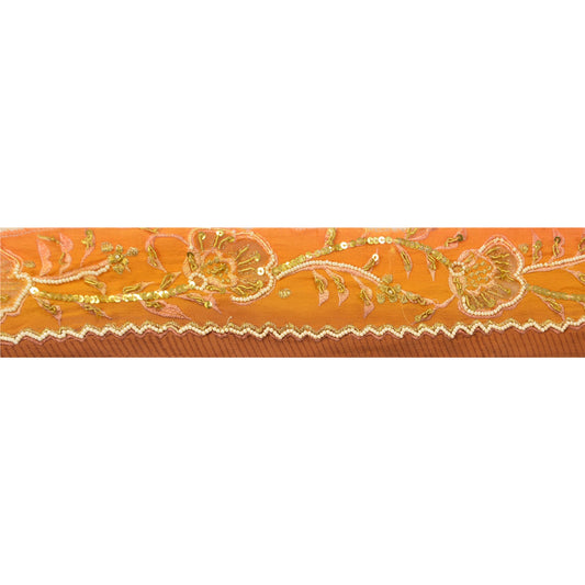 Sanskriti Vintage Sari Border Hand Beaded 1 Yd Indian Trim Sewing Saffron Lace