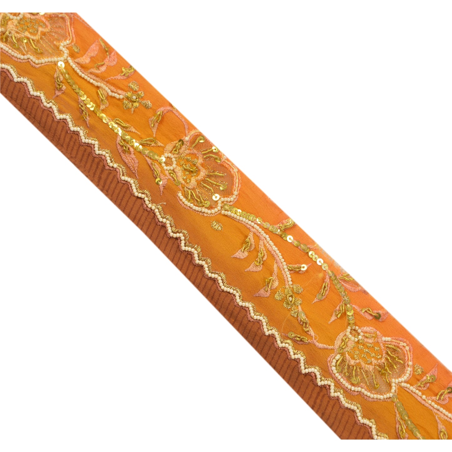 Sanskriti Vintage Sari Border Hand Beaded 1 Yd Indian Trim Sewing Saffron Lace