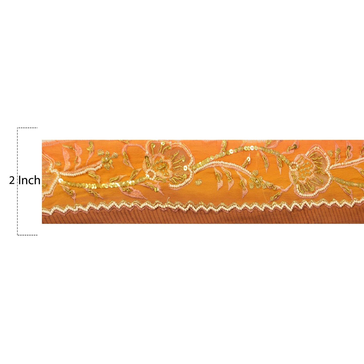 Sanskriti Vintage Sari Border Hand Beaded 1 Yd Indian Trim Sewing Saffron Lace