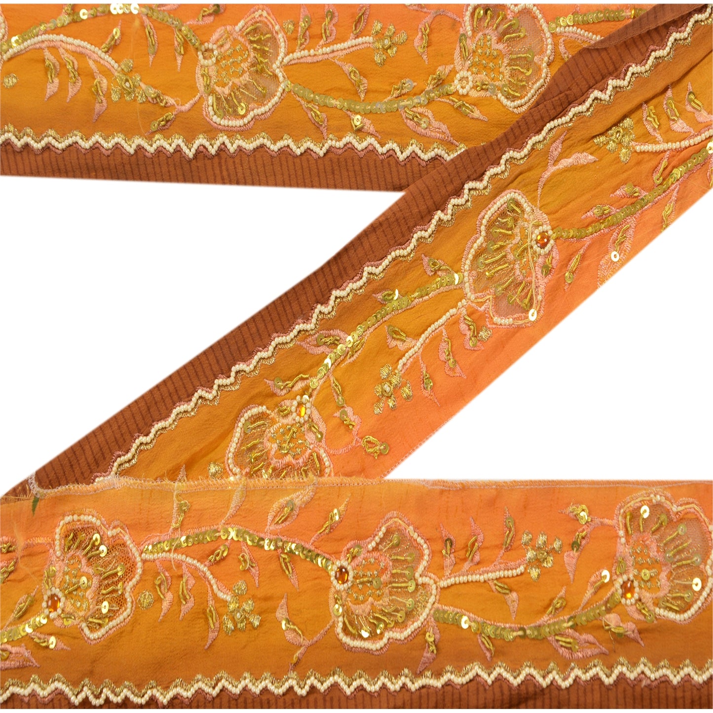 Sanskriti Vintage Sari Border Hand Beaded 1 Yd Indian Trim Sewing Saffron Lace