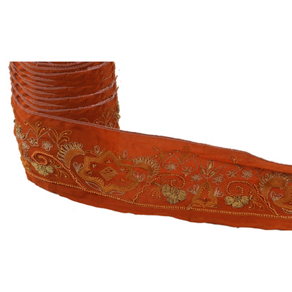 SANSKRITI VINTAGE Border Hand Beaded 1 YD Indian Trim Sewing Orange Lace