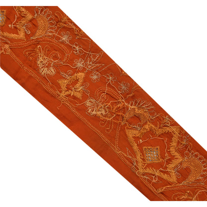 SANSKRITI VINTAGE Border Hand Beaded 1 YD Indian Trim Sewing Orange Lace