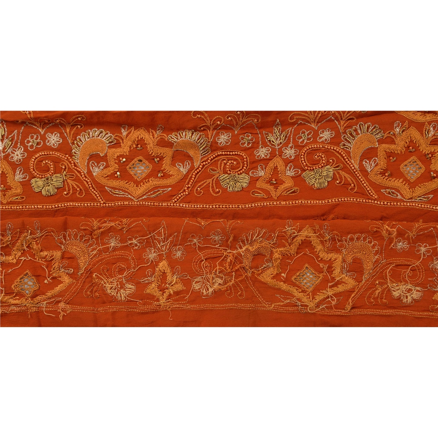 SANSKRITI VINTAGE Border Hand Beaded 1 YD Indian Trim Sewing Orange Lace
